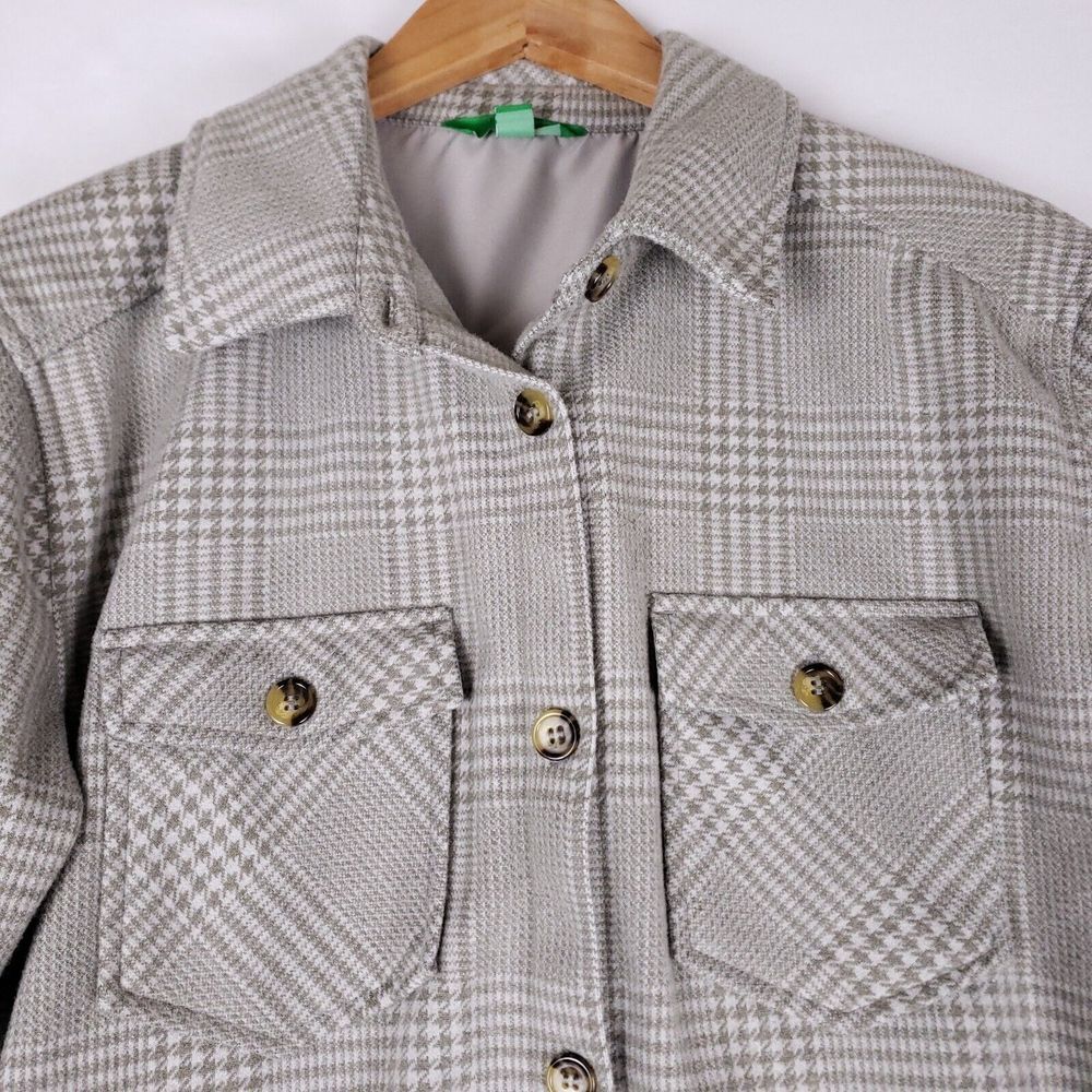Dip Plaid Shirt Jacket Women Small Gray Button Front Shacket Long Sleeve Pockets - Picture 2 of 9